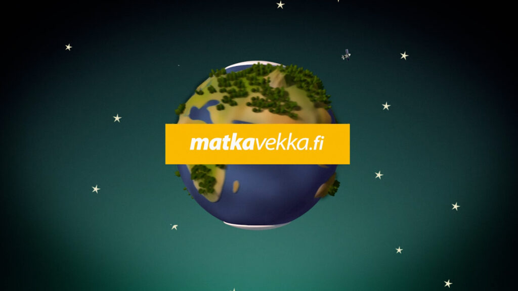 Mainos matkavekan verkkosivulle. Maapallo, jossa keltaisella verkko-osoite. Kuvitus.